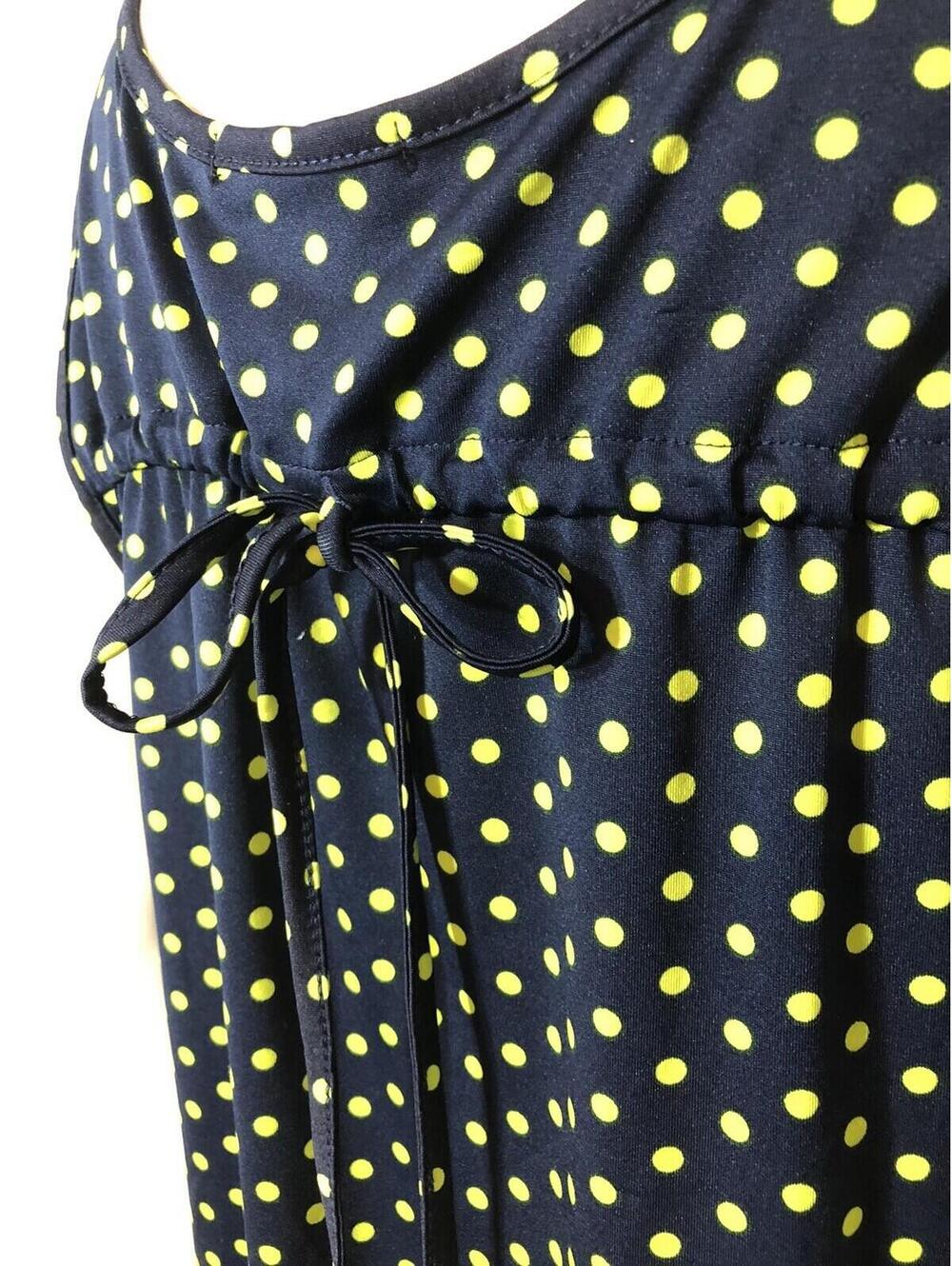 Robert Louis New Womens Large Tank Top Navy Lime Polka Dot Drawstring Back - Picture 5 of 8